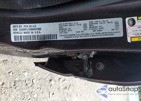 2022 Ram 1500 Laramie 4X4 5'7 Box z USA, uszkodzony, nr VIN 1C6SRFJT0NN427089